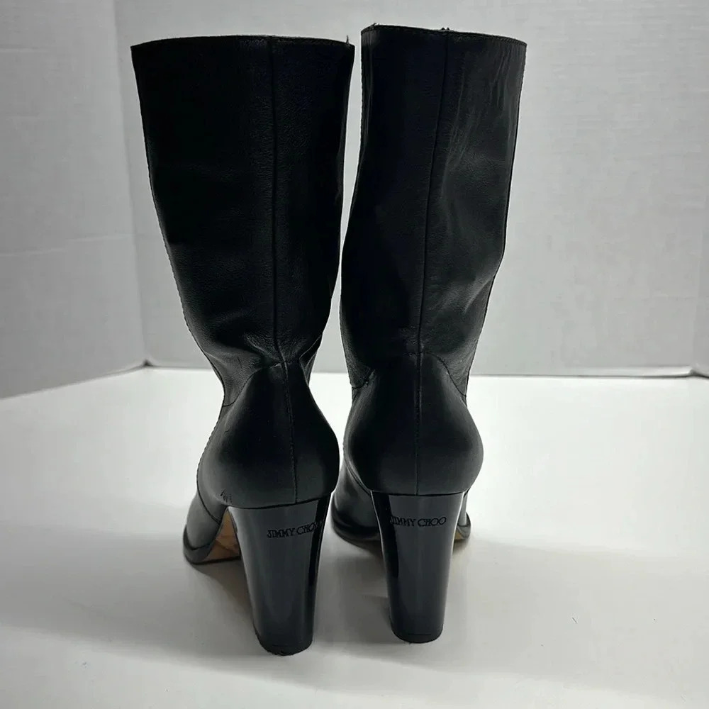 Jimmy Choo Boots High Heeled Boot Soft Vachetta Leather Pull On Black Size 6.5 - Picture 4 of 11